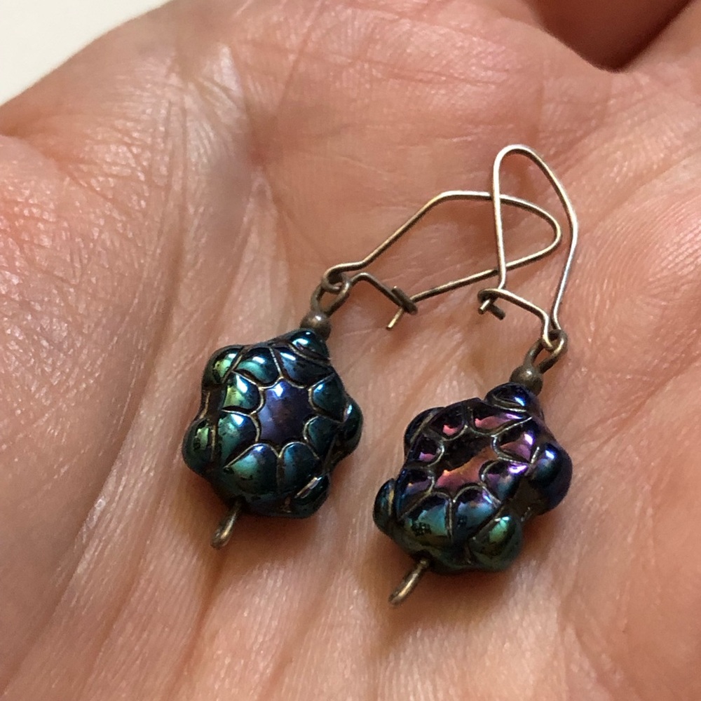 Vintage Iridescent Blue-Purple Bead Drop Earrings